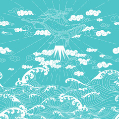 Obraz premium Hand drawn fantasy seamless doodle Japanese style