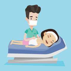 Acupuncturist doctor making acupuncture therapy.