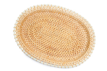 Craft. Top view of wicker tray, isolated on white