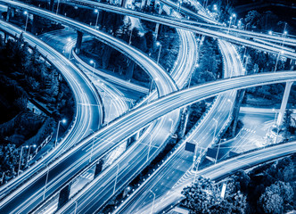 Aerial View of Shanghai overpass at Night in China.