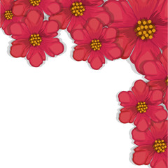 pink tropical flowers frame over white background. vector illustration