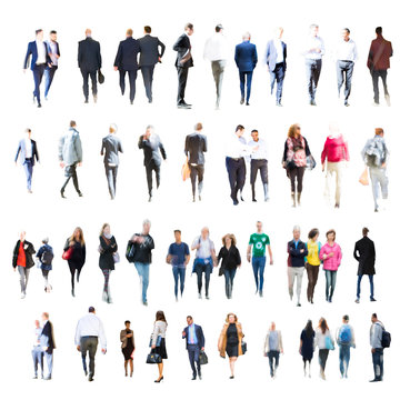 Set of Business people walking. Blurred silhouettes against of white background