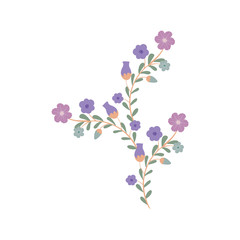 beautiful blue and purple flowers with  leaves over white background. vector illustration