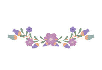 beautiful blue and purple flowers with  leaves over white background. vector illustration