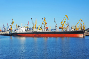 Fototapeta premium Bulk cargo ship under port crane
