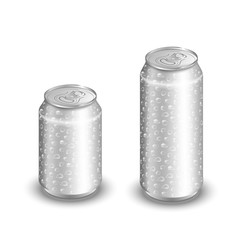 Mock up of aluminum can with water drops isolated on white