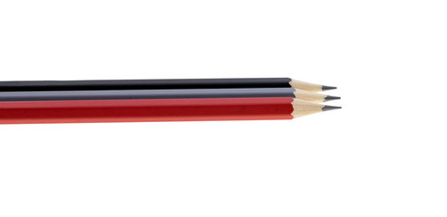 Red , gray and black drawing crayon isolated on white background