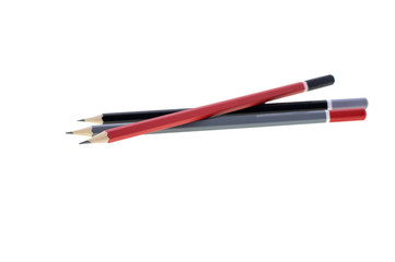 Red , gray and black drawing crayon isolated on white background