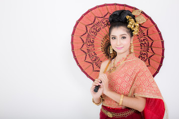 Asian woman wearing typical Thai dress.