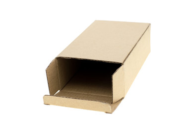 Opened cardboard box Isolated on white background.