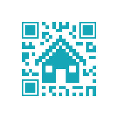 blue QR code house shape over white background. vector illustration