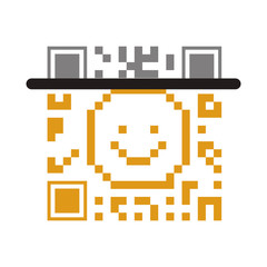 Scan yellow QR code heappy face shape over white background. vector illustration