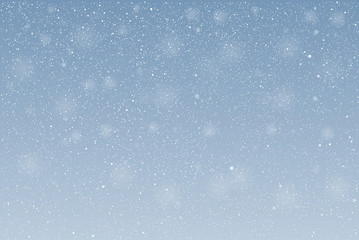 Vector white snow falling on blue background.