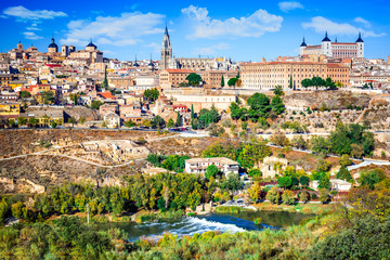 Toledo and Tejo River, Castilla, Spain - obrazy, fototapety, plakaty