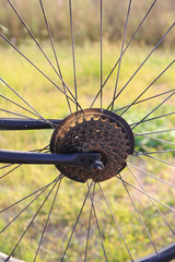 rusty chain of the bicycle / A view of rusty chain of the bicycle in the garden