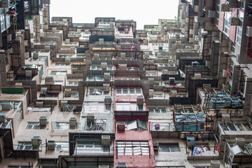Old apartment, Colorful Apartment Building in Quarry Bay in Hong Kong, Old houses surrounded Hong Kong is popular tourist destination of Asia and leading financial centre of the world