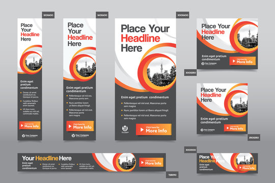 Orange Color Scheme with City Background Corporate Web Banner Template in multiple sizes. Easy to adapt to Brochure, Annual Report, Magazine, Poster, Corporate Advertising Media, Flyer, Website.