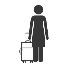 front silhouette of woman with suitcases vector illustration