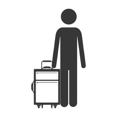 front silhouette of man with suitcases vector illustration