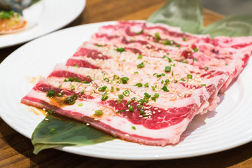 Raw beef slice for barbecue or Japanese style yakiniku
