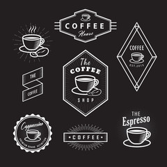 Set coffee labels vintage logos blackboard retro vector template