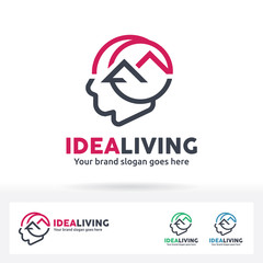 Human head with abstract houses shape in line style for modern home business.