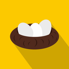Three eggs in the nest icon. Flat illustration of three eggs in the nest vector icon for web isolated on yellow background