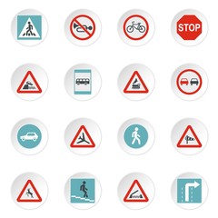 Road signs icons set. Flat illustration of 16 road signs vector icons for web