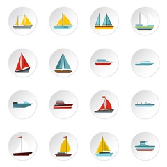 Ship and boat icons set. Flat illustration of ship and boat 16 vector icons for web