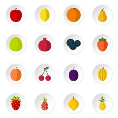 Fruit icons set. Flat illustration of 16 fruit vector icons for web