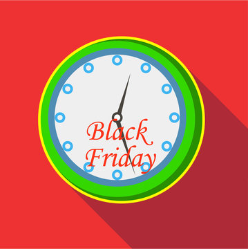 Hours and black friday icon. Flat illustration of hours and black friday vector icon for web