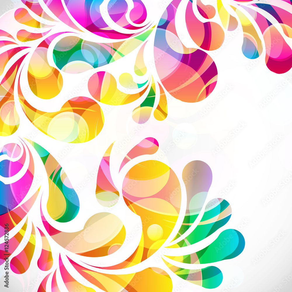 Poster abstract colorful paisley arc-drop pattern on a white background