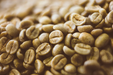 Green coffee beans background