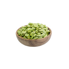 Green seed white popinac in bowl wood isolated on white
