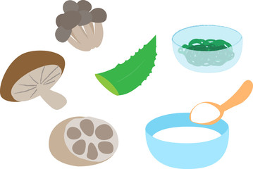 健康食品・きのこ・レンコン・アロエ・海草・ヨーグルト