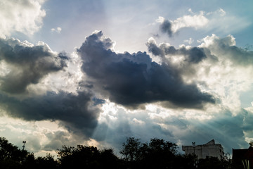 Blue sky with clouds, dramatic