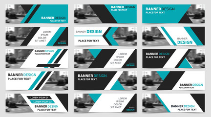 Set of blue horizontal business banner templates. Modern technology design.
