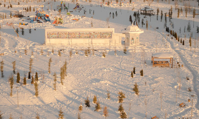Fototapeta premium Aerial view of a park on a winter day