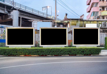 Blank three billboard advertise on wayside in urban