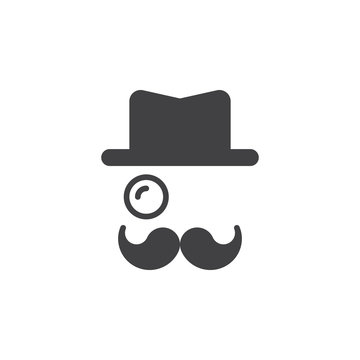 Monocle, Mustaches, Hat icon vector, solid logo illustration, pictogram isolated on white