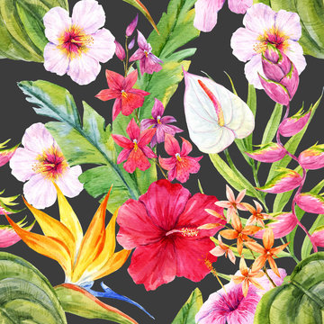 Watercolor tropical floral pattern
