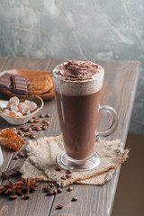 Coffee latte in a tall glass