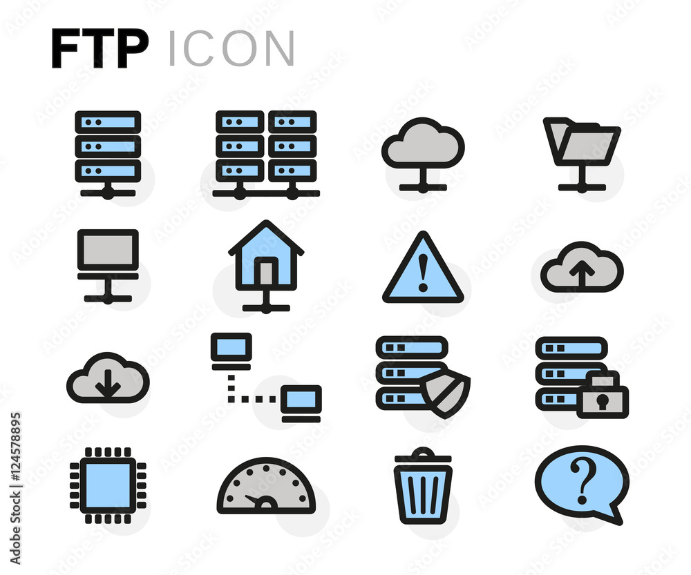 Poster Vector flat line ftp icons set