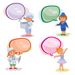 Set vector icons of small children different professions