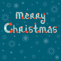 Merry Christmas card with snowflake. Lettering.