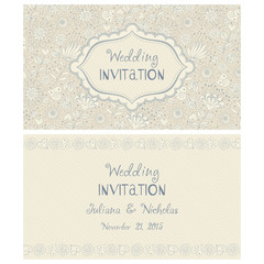 Wedding Invitation. Greeting Card with Flowers in a folk style