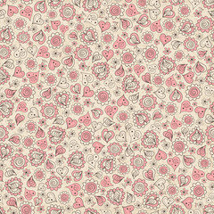 Seamless background of beige and pink of flowers 