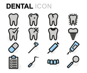 Vector flat line dental icons set