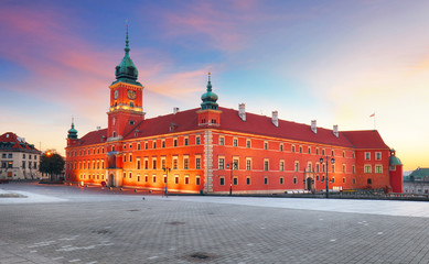 Naklejka na ściany i meble Royal Castle and Sigismund Column in Warsaw in a summer day, Pol