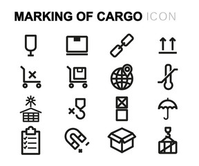 Vector black line marking of cargo icons set